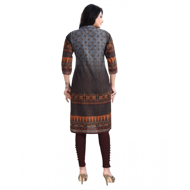 Mayawye Women's 3/4th Sleeve Cotton Blend Tunic Long Kurti (Brown)