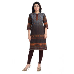 Mayawye Women's 3/4th Sleeve Cotton Blend Tunic Long Kurti (Brown)