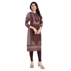 Mayawye Women's 3/4th Sleeve Masleen Tunic Long Kurti (Brown)