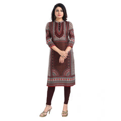 Mayawye Women's 3/4th Sleeve Masleen Tunic Long Kurti (Brown)