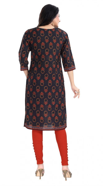 Mayawye Women's 3/4th Sleeve Cotton Blend Tunic Long Kurti (Grey)