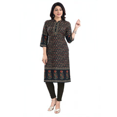 Mayawye Women's 3/4th Sleeve Cotton Blend Tunic Long Kurti (Black)