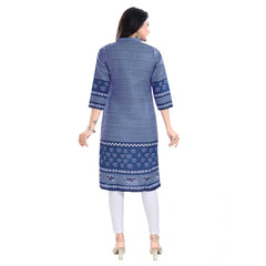 Mayawye Women's 3/4th Sleeve Cotton Blend Tunic Long Kurti (Blue)