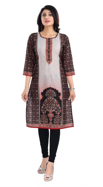 Mayawye Women's 3/4th Sleeve Cotton Blend Tunic Long Kurti (Brown)