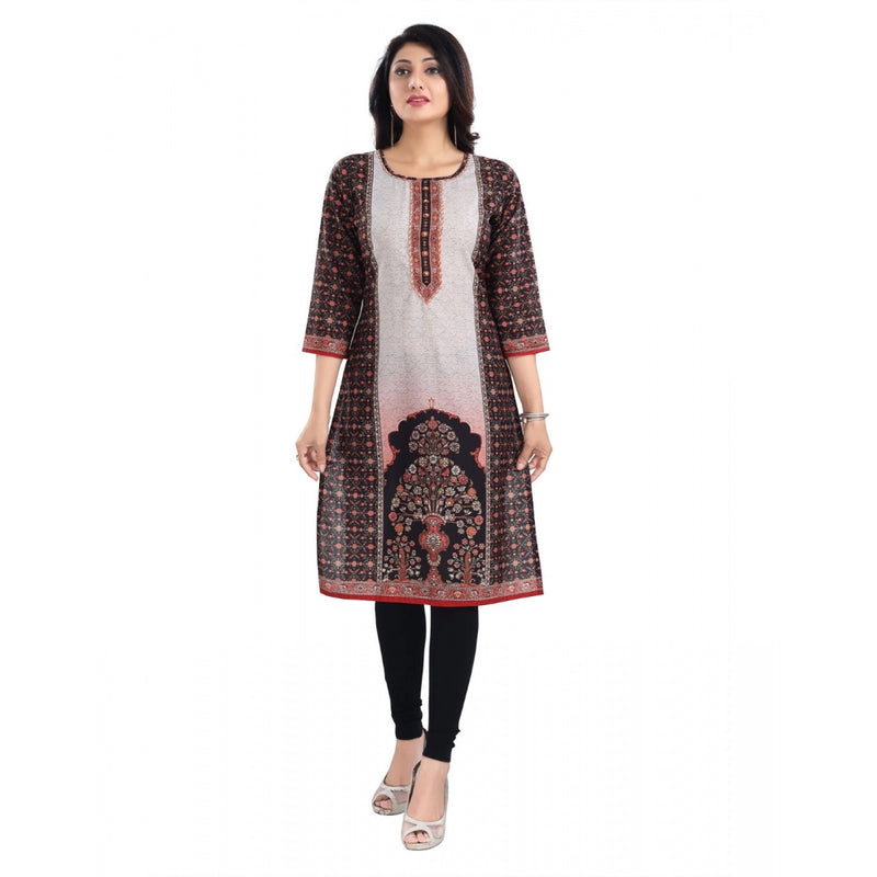 Mayawye Women's 3/4th Sleeve Cotton Blend Tunic Long Kurti (Brown)