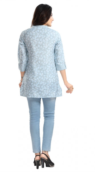 Mayawye Women's 3/4th Sleeve Viscose Blend Tunic Short Top (Blue)