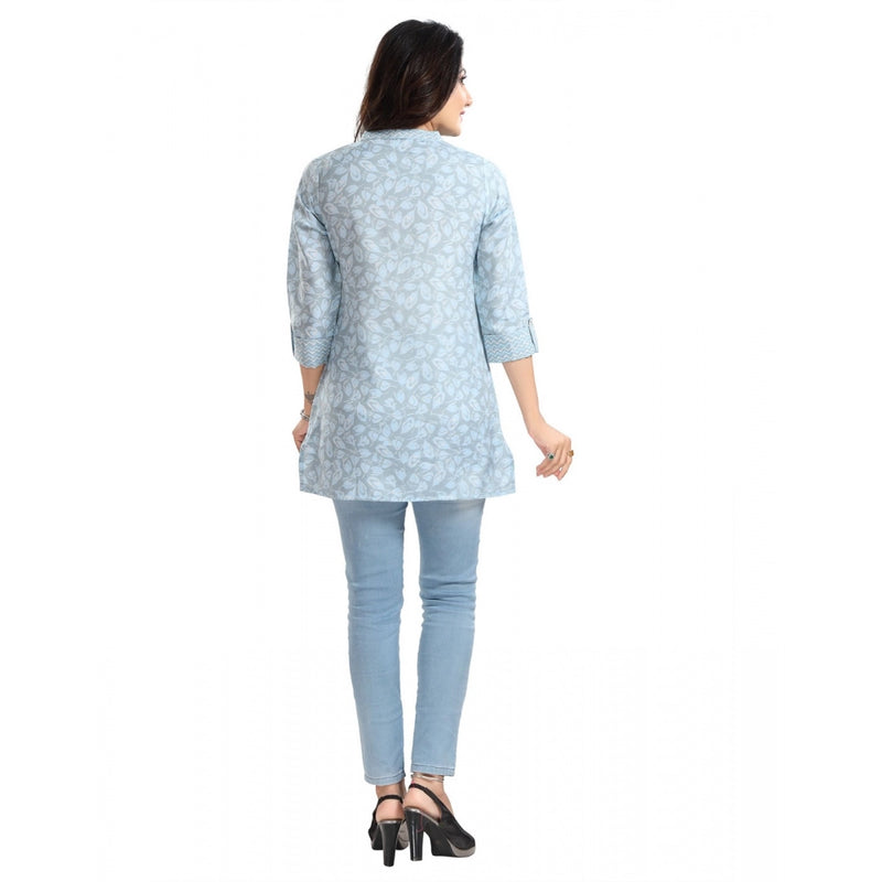 Mayawye Women's 3/4th Sleeve Viscose Blend Tunic Short Top (Blue)