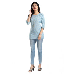 Mayawye Women's 3/4th Sleeve Viscose Blend Tunic Short Top (Blue)