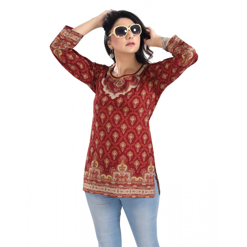 Mayawye Women's 3/4th Sleeve Summer Cool Tunic Short Top (Red)