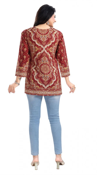 Mayawye Women's 3/4th Sleeve Summer Cool Tunic Short Top (Red)