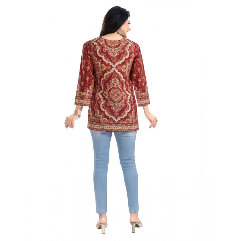 Mayawye Women's 3/4th Sleeve Summer Cool Tunic Short Top (Red)
