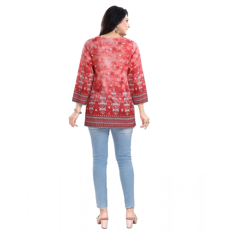 Mayawye Women's 3/4th Sleeve Faux Crepe Tunic Short Top (Red)