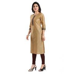 Mayawye Women's 3/4th Sleeve Silk Blend Tunic Long Kurti (Beige)
