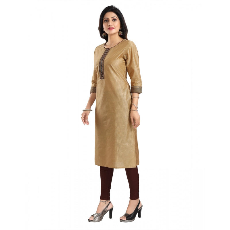 Mayawye Women's 3/4th Sleeve Silk Blend Tunic Long Kurti (Beige)
