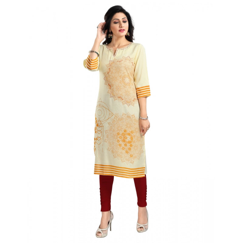 Mayawye Women's 3/4th Sleeve Viscose Blend Tunic Long Kurti (Yellow)