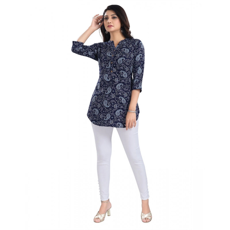 Mayawye Women's 3/4th Sleeve Polyester Tunic Short Top (Blue)