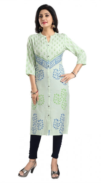 Mayawye Women's 3/4th Sleeve Viscose Blend Tunic Long Kurti (Green)
