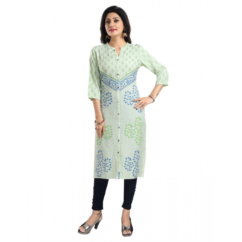 Mayawye Women's 3/4th Sleeve Viscose Blend Tunic Long Kurti (Green)