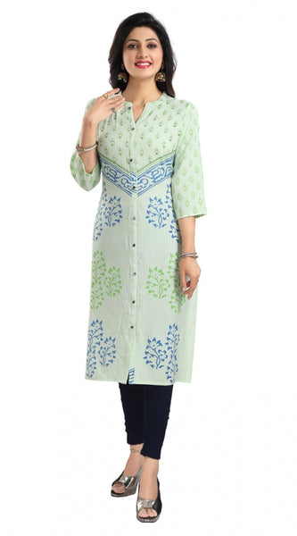 Mayawye Women's 3/4th Sleeve Viscose Blend Tunic Long Kurti (Green)