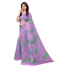 Mayawye Women's Organza Floral Pattern Sarees (Lavendor, 5-6 Mtrs)