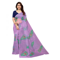 Mayawye Women's Organza Floral Pattern Sarees (Lavendor, 5-6 Mtrs)