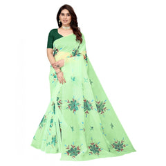 Mayawye Women's Organza Floral Pattern Sarees (Parrot Green, 5-6 Mtrs)
