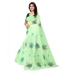 Mayawye Women's Organza Floral Pattern Sarees (Parrot Green, 5-6 Mtrs)