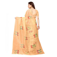 Mayawye Women's Organza Floral Pattern Sarees (Orange, 5-6 Mtrs)