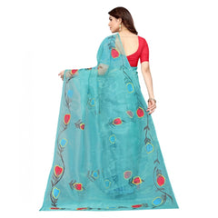 Mayawye Women's Organza Floral Pattern Sarees (Rama, 5-6 Mtrs)