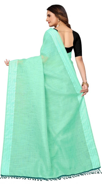 Mayawye Women's Cotton Blend Slub Pattern Sarees (Rama, 5-6 Mtrs)