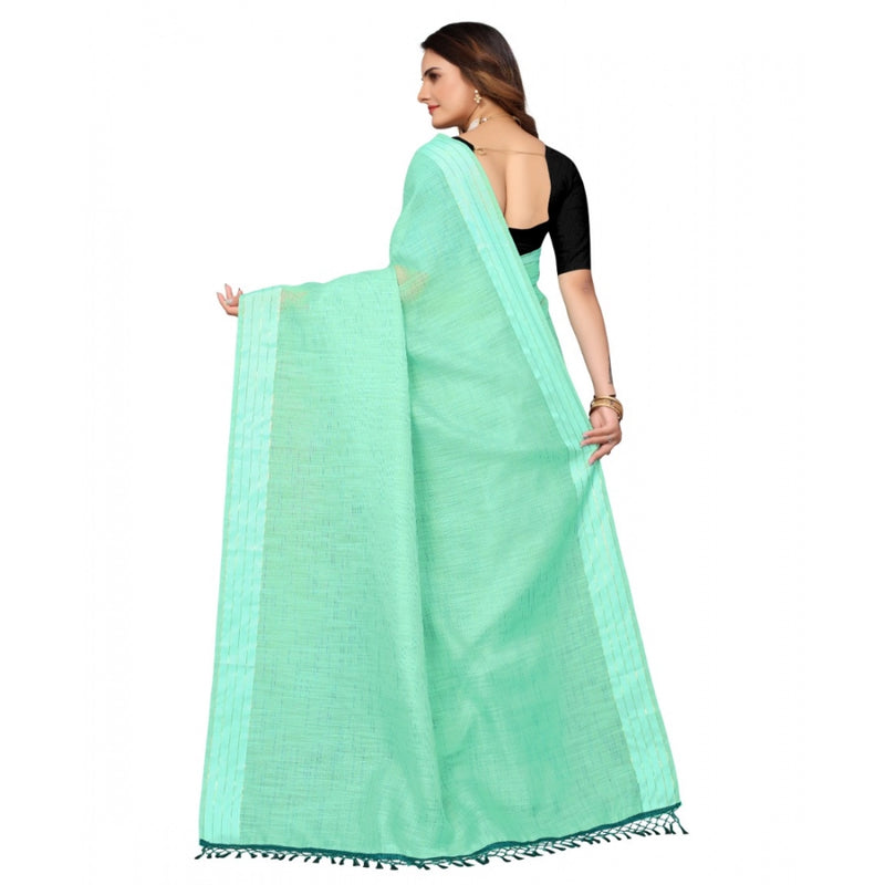 Mayawye Women's Cotton Blend Slub Pattern Sarees (Rama, 5-6 Mtrs)