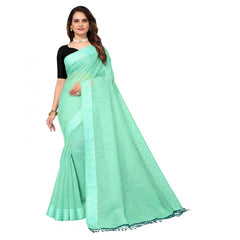 Mayawye Women's Cotton Blend Slub Pattern Sarees (Rama, 5-6 Mtrs)