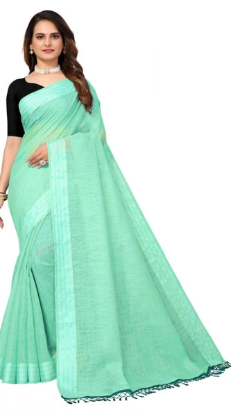 Mayawye Women's Cotton Blend Slub Pattern Sarees (Rama, 5-6 Mtrs)