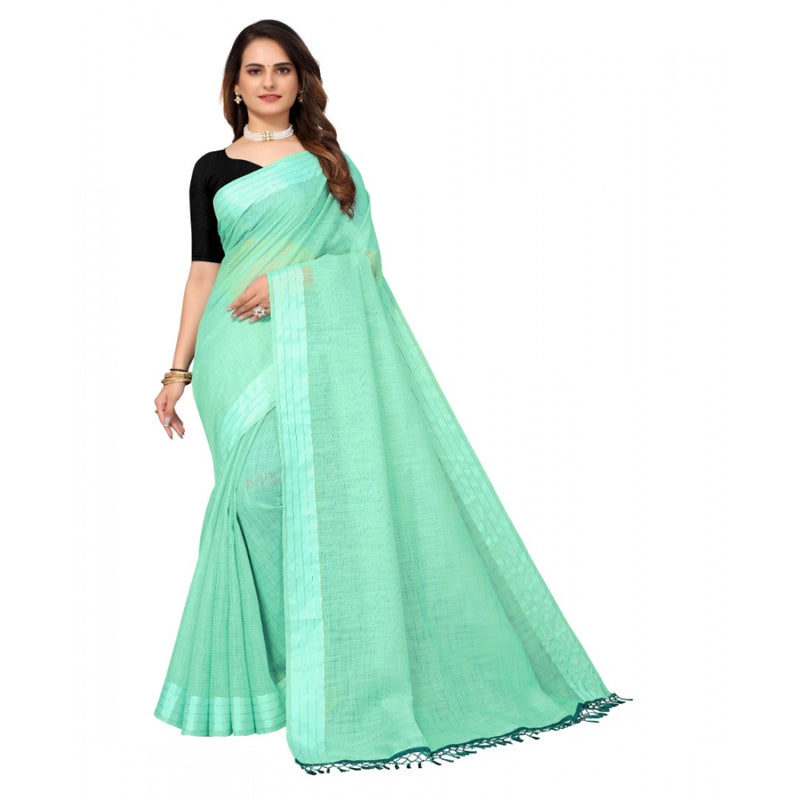 Mayawye Women's Cotton Blend Slub Pattern Sarees (Rama, 5-6 Mtrs)