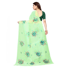 Mayawye Women's Organza Floral Pattern Sarees (Parrot Green, 5-6 Mtrs)