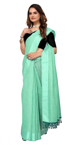 Mayawye Women's Cotton Blend Slub Pattern Sarees (Rama, 5-6 Mtrs)