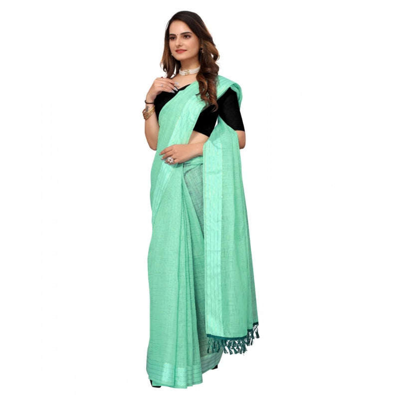 Mayawye Women's Cotton Blend Slub Pattern Sarees (Rama, 5-6 Mtrs)