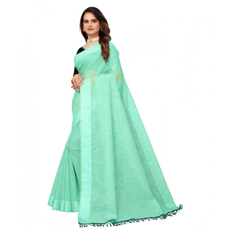 Mayawye Women's Cotton Blend Slub Pattern Sarees (Rama, 5-6 Mtrs)