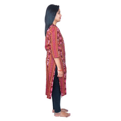 Mayawye Women's Sambalpuri Certified Handloom Pure Cotton Straight Kurti (Maroon)