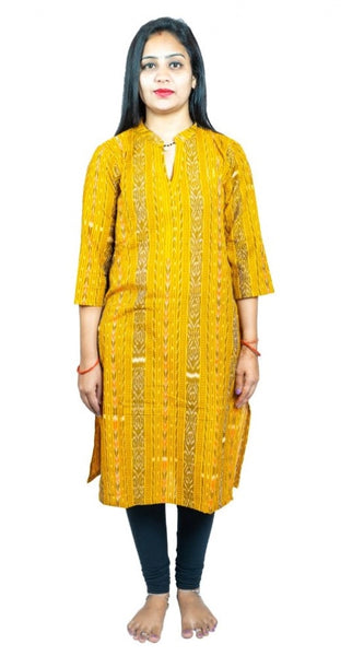 Mayawye Women's Sambalpuri Certified Handloom Pure Cotton Straight Kurti (Yellow)