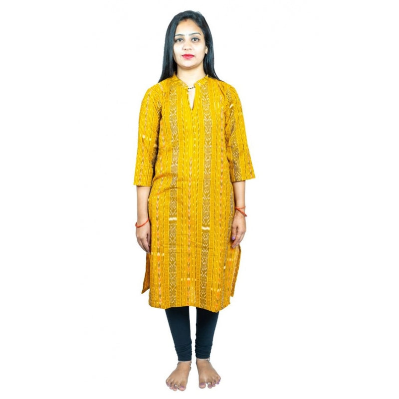 Mayawye Women's Sambalpuri Certified Handloom Pure Cotton Straight Kurti (Yellow)
