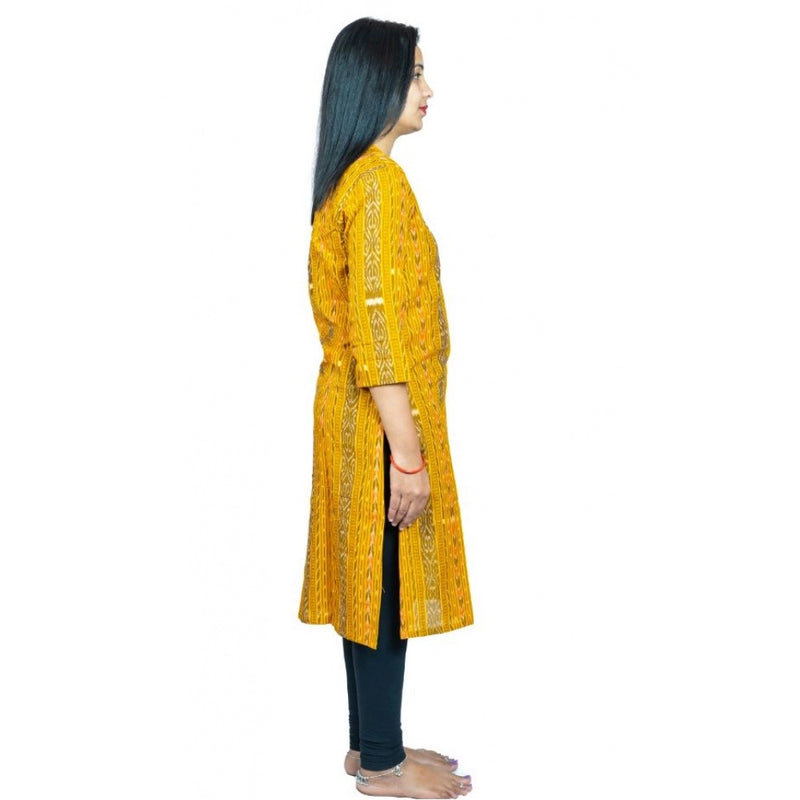 Mayawye Women's Sambalpuri Certified Handloom Pure Cotton Straight Kurti (Yellow)