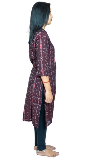 Mayawye Women's Sambalpuri Certified Handloom Pure Cotton Straight Kurti (Brown)