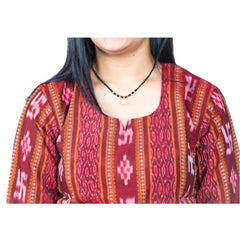 Mayawye Women's Sambalpuri Certified Handloom Pure Cotton Straight Kurti (Maroon)