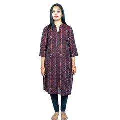 Mayawye Women's Sambalpuri Certified Handloom Pure Cotton Straight Kurti (Brown)