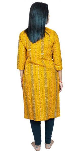 Mayawye Women's Sambalpuri Certified Handloom Pure Cotton Straight Kurti (Yellow)