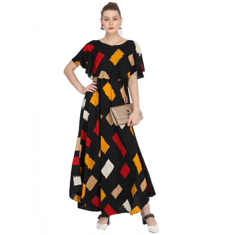 Mayawye Women's Crepe Printed Half Sleeves Full Length Gown(Multi)