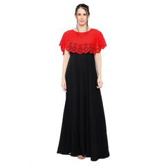 Mayawye Women's Crepe Solid Sleeveless Full Length Gown(Red Black)