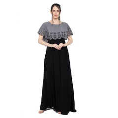 Mayawye Women's Crepe Solid Sleeveless Full Length Gown(Grey Black)