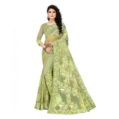 Mayawye Women's Net Saree With Blouse (Pista Green, 5-6Mtrs)